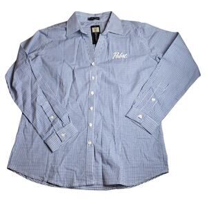 Blue Generation Pabst Shirt Womens Medium Checkered Button-Down Long Sleeve New